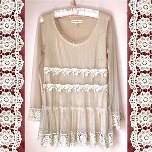 sheer mesh crochet lace trim tunic